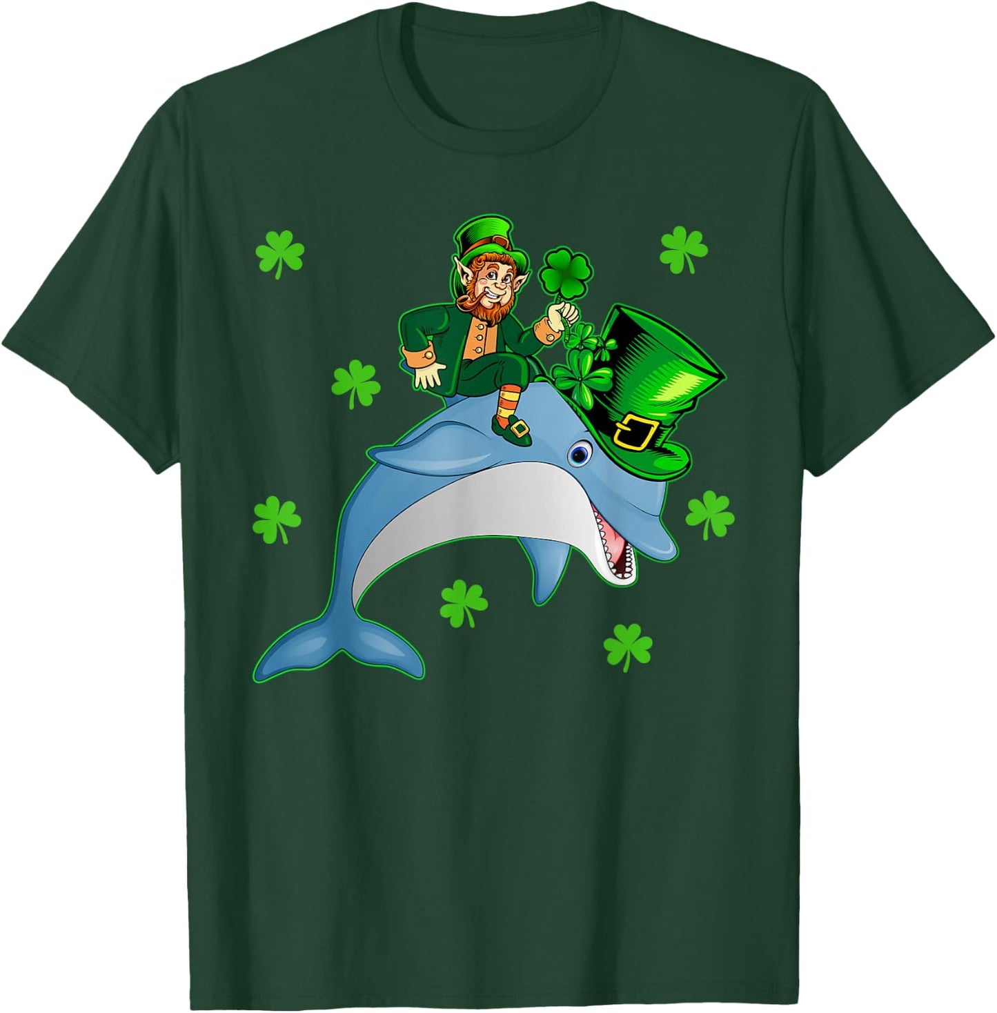 Lucky Dolphin Leprechaun Riding Dolphin St. Patrick's Day T-Shirt - T-Shirt | Forest