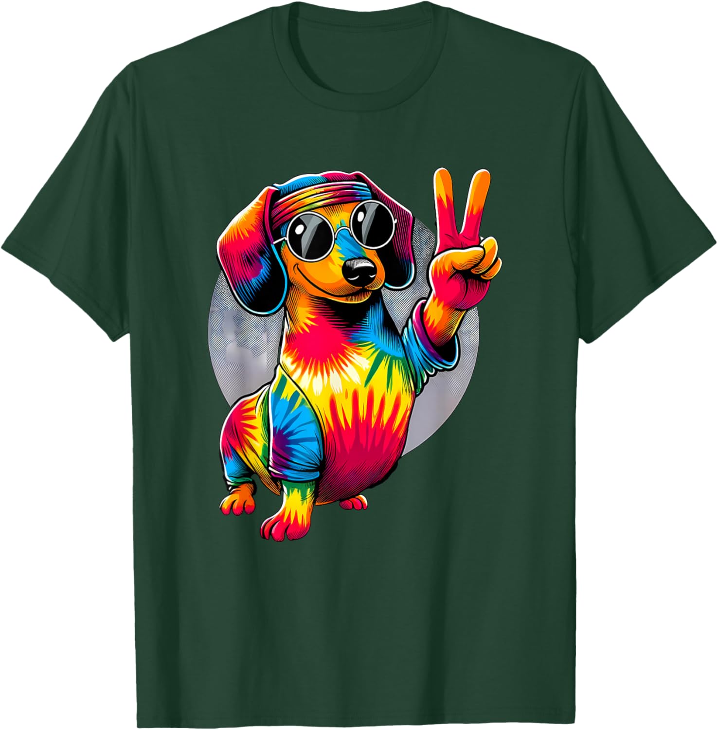 Peace Sign Tie Dye Weiner Dachshund Dog Women Kids T-Shirt - T-Shirt | Forest