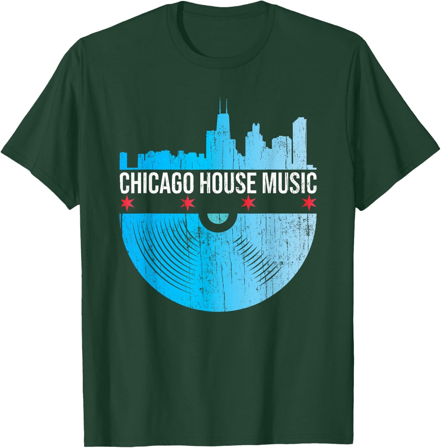 Chicago House Music - Skyline Vinyl Record DJ Rave T-Shirt - T-Shirt | Forest