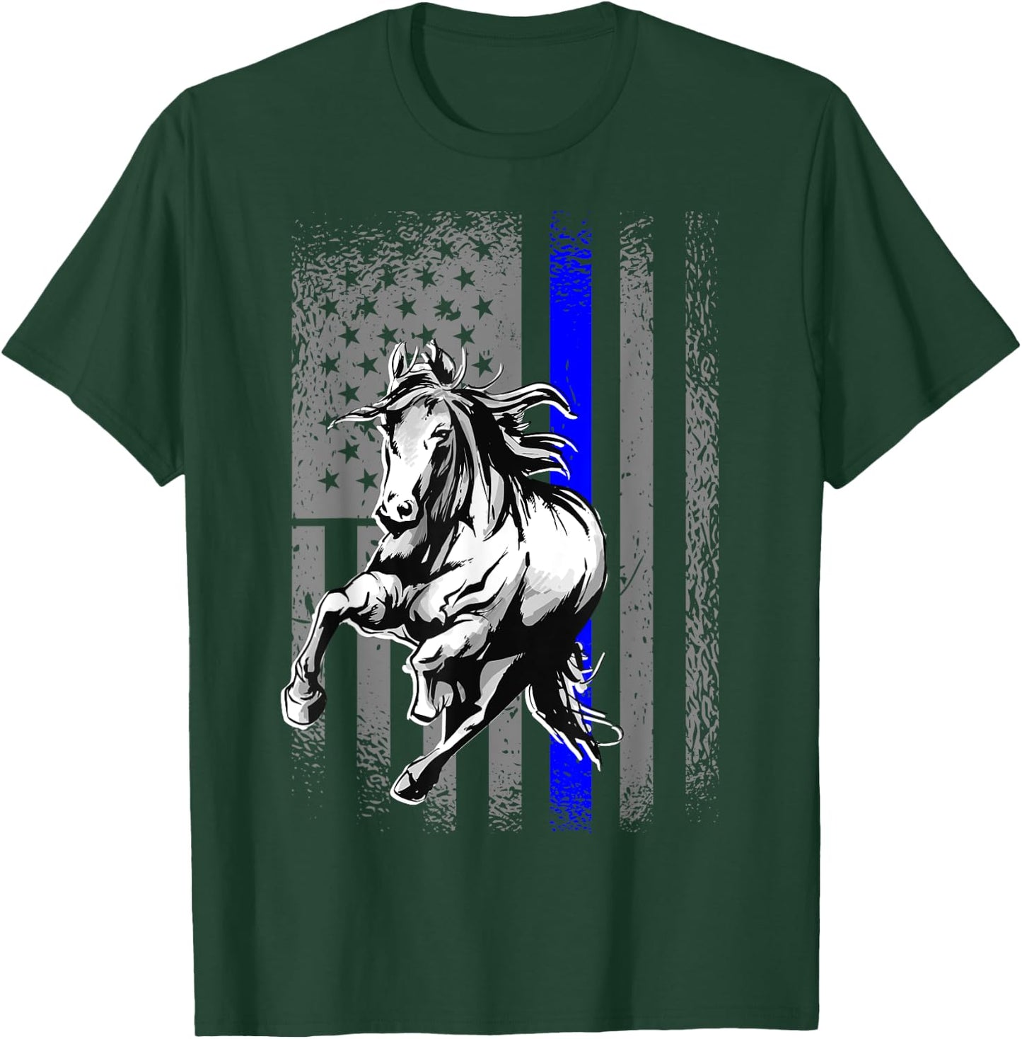 Mounted Patrol Police Horse American Flag T-Shirt - T-Shirt | Forest