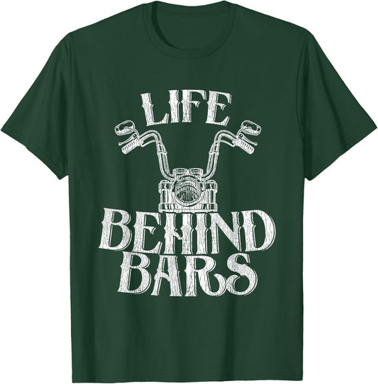 Shiney Side Up Kleidung von DBA.dezines Funny Life Behind Grids Distressed Motorcycle - Black, Small T-Shirt - T-Shirt | Forest