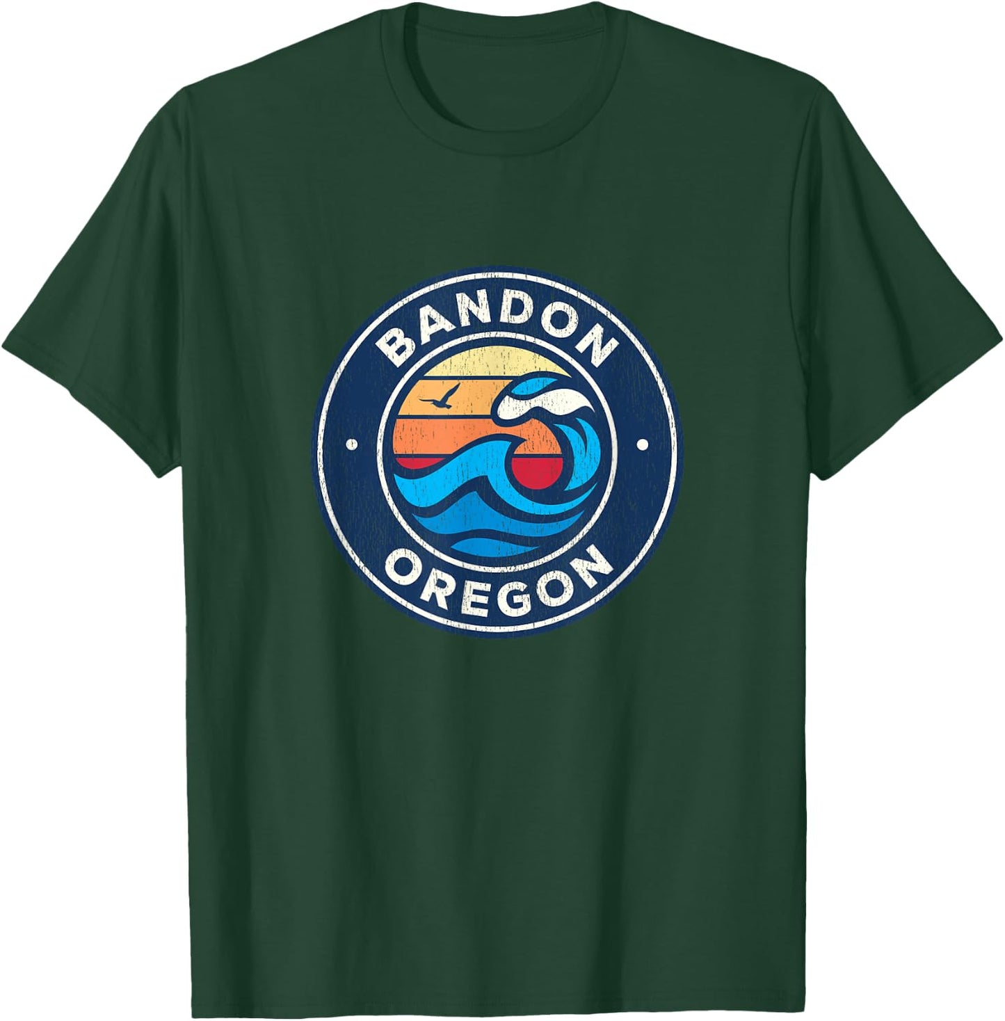Bandon Oregon OR Vintage Nautical Waves Design T-Shirt - T-Shirt | Forest