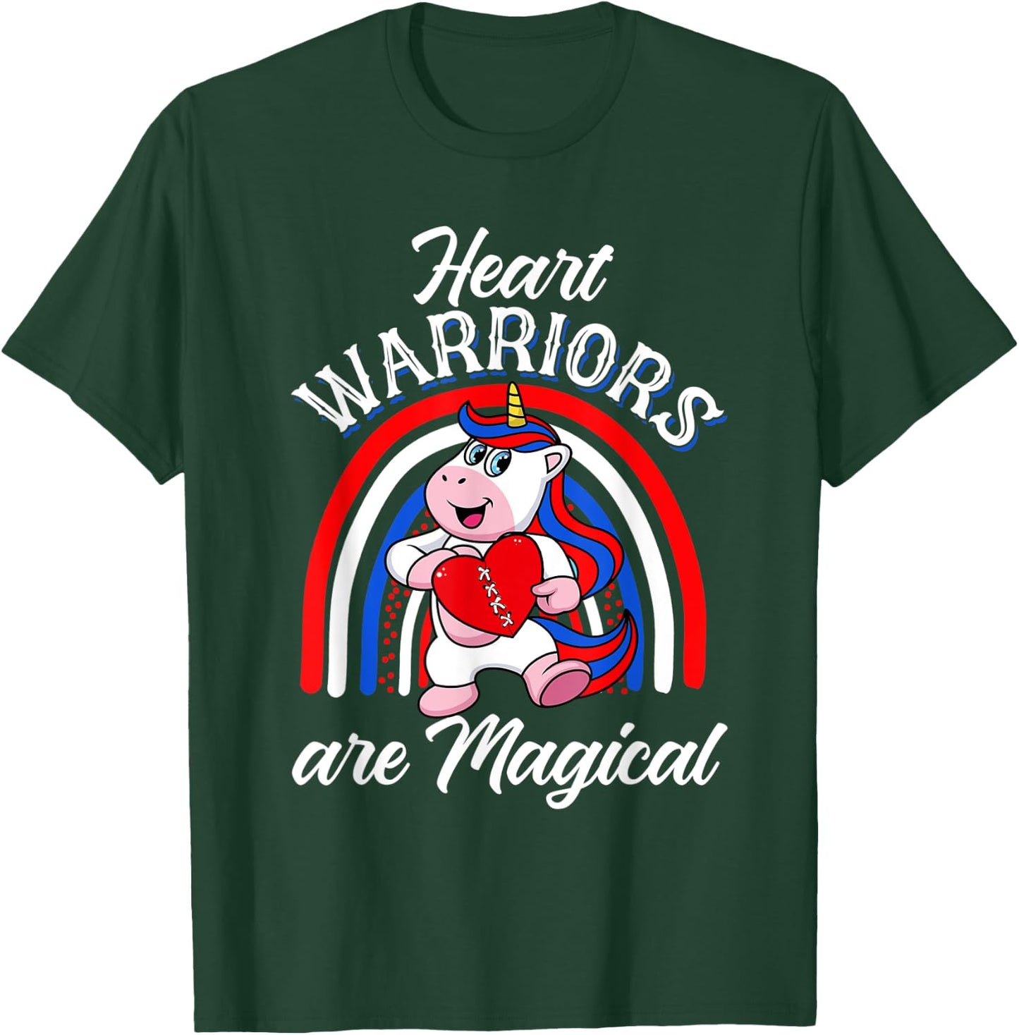 Heart Warrior Rainbow Magical Unicorn Red And Blue Gifts T-Shirt - T-Shirt | Forest
