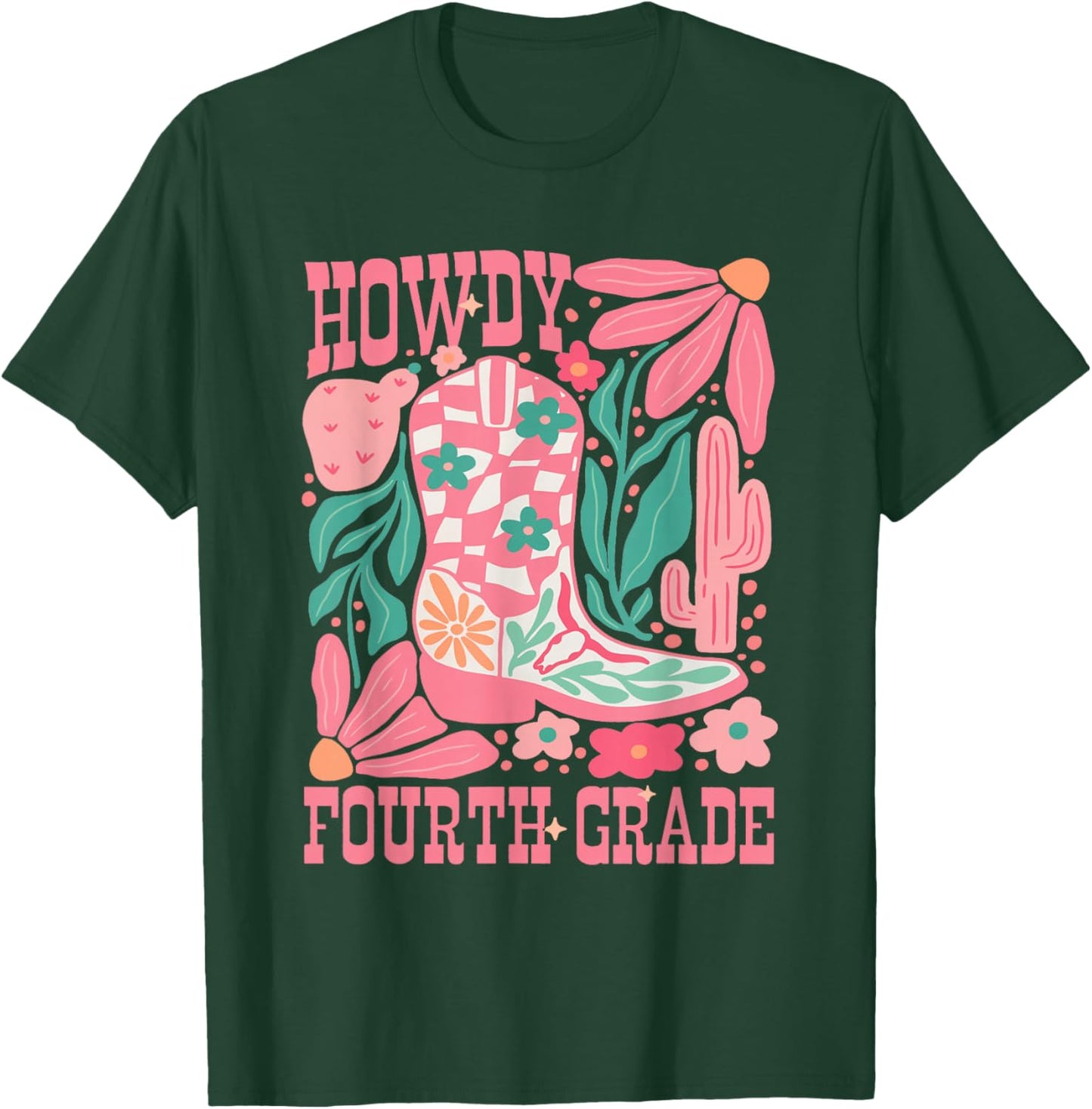 Howdy Fourth Grade Western 4th Grade Teacher Cowboy Cowgirl T-Shirt - T-Shirt | Forest