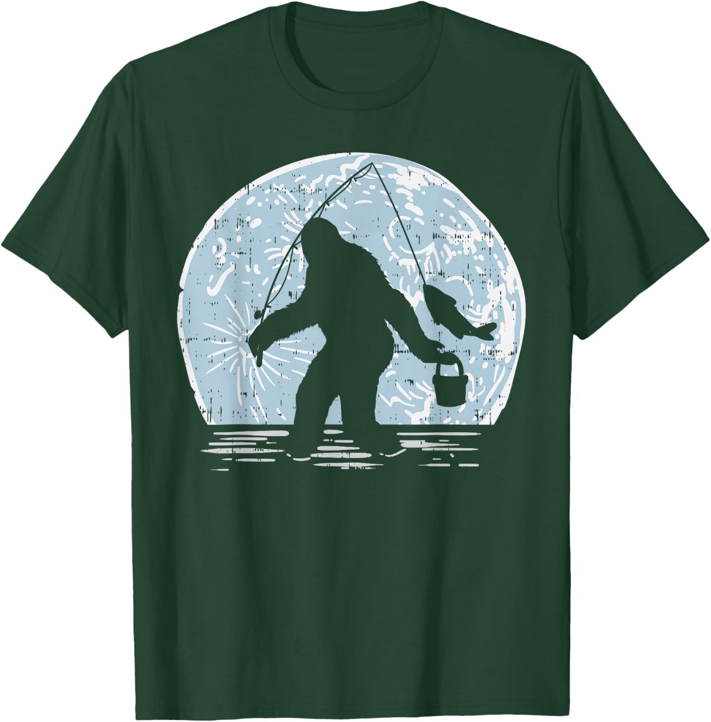 Bigfoot Sasquatch Fishing Moon Funny Fisherman Angler Gift T-Shirt - T-Shirt | Forest