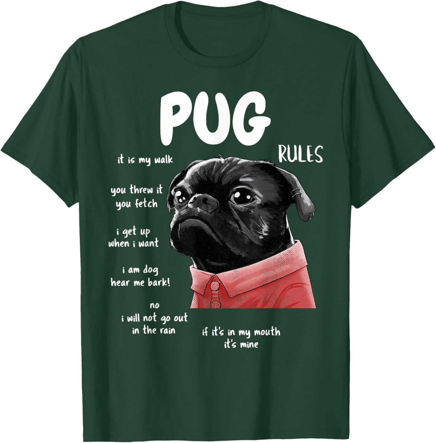 Cute Kawaii Funny Black Pug Dog Rules Gifts Men Women Kids Small T-Shirt - T-Shirt | Forest