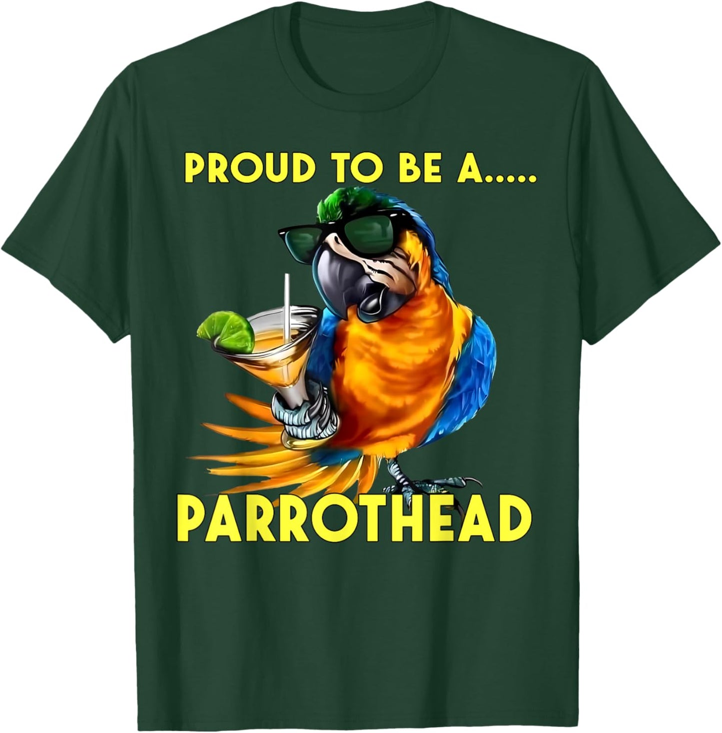 Proud To Be A Parrothead Funny Parrot Drinking Margarita T-Shirt - T-Shirt | Forest