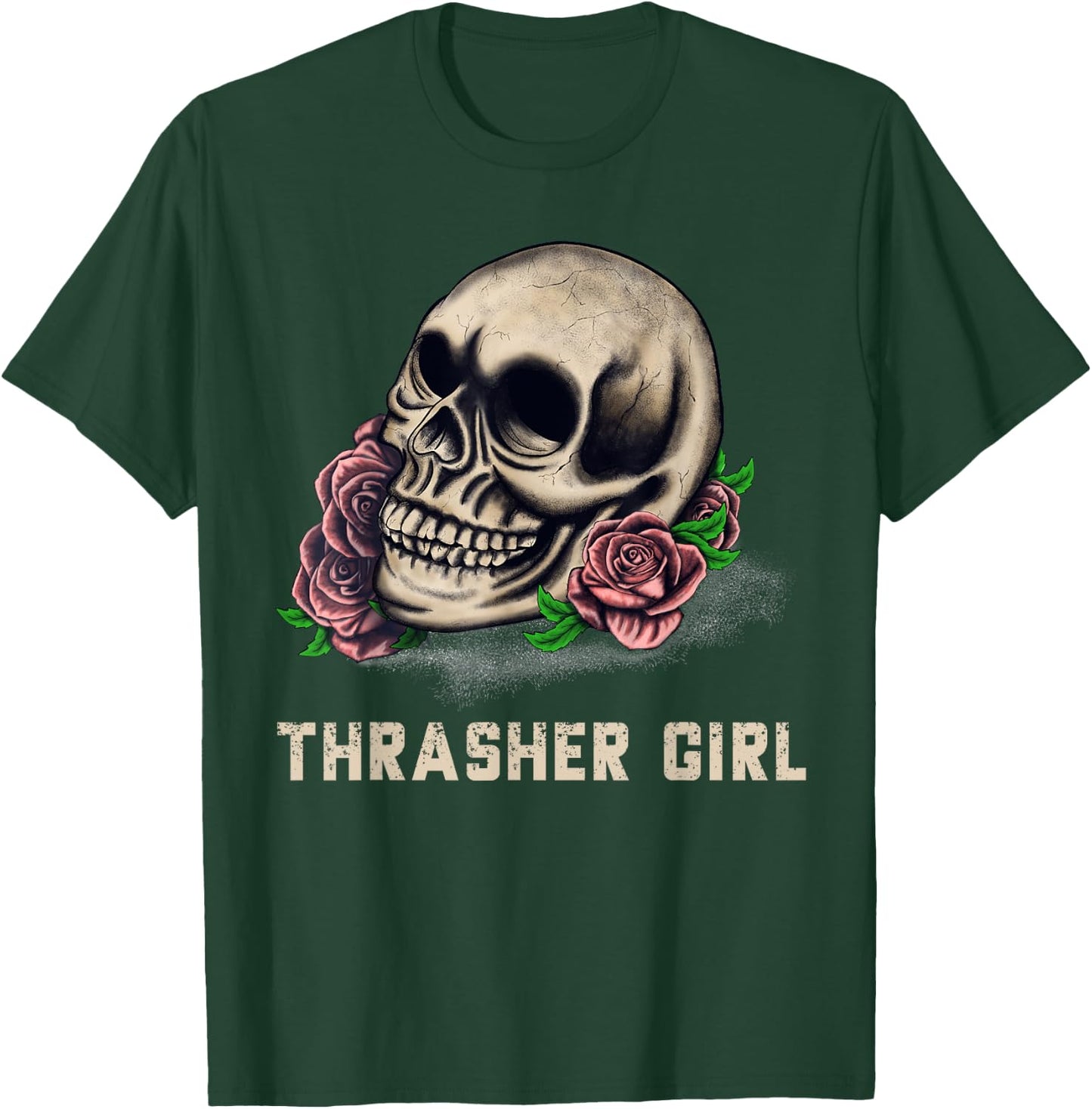 Thrasher Girl Thrasher Head Skull and Roses Graphic T-Shirt - T-Shirt | Forest