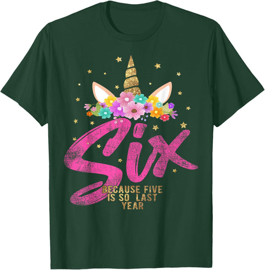 Unicorn Birthday Girl 6 Years Old Gift 6th B-day T-Shirt - T-Shirt | Forest