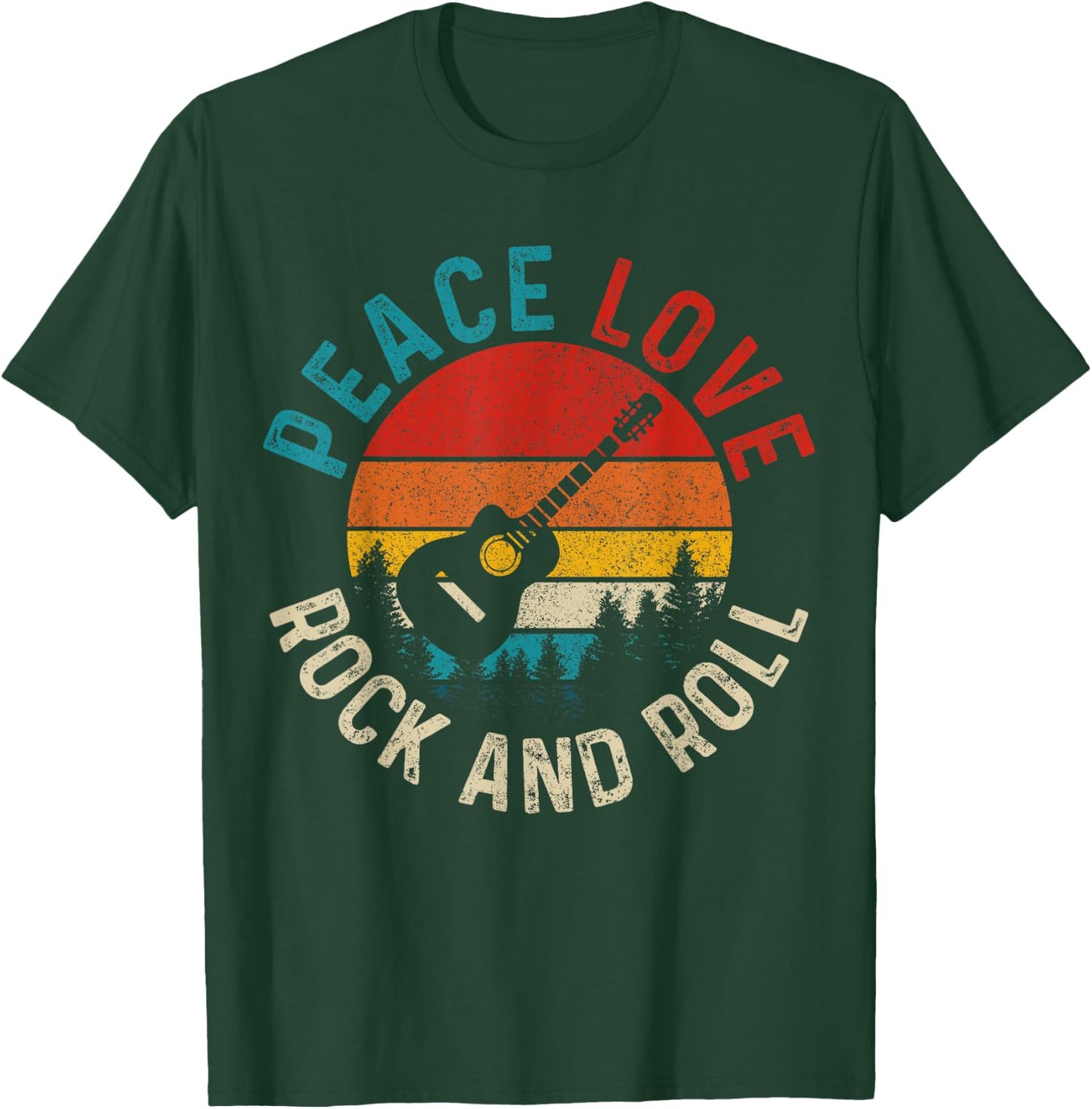 Peace Love & Rock & Roll Guitar Player Guitarist Vintage T-Shirt - T-Shirt | Forest