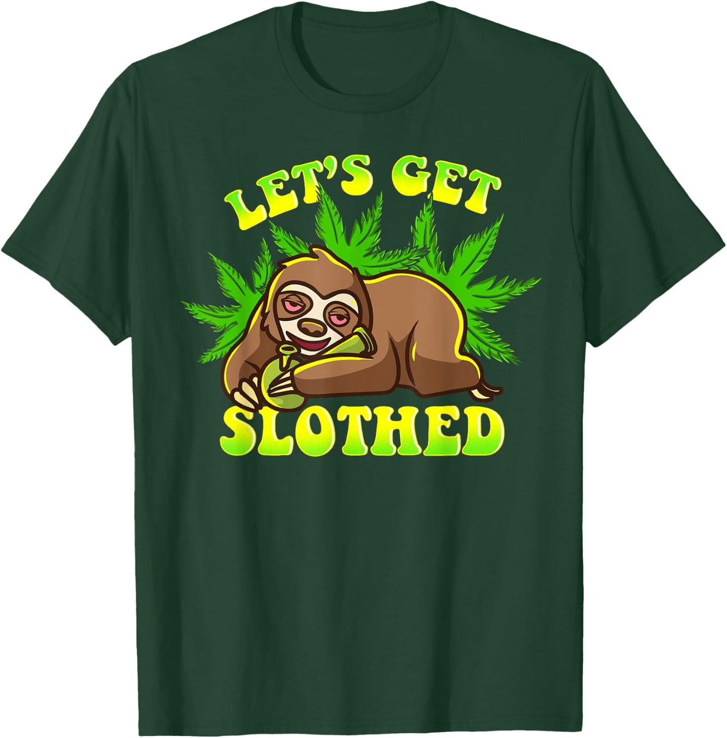 Stoned Sloth Blood Shot Eyes Pot Marijuana Bong Weed Sloth T-Shirt - T-Shirt | Forest