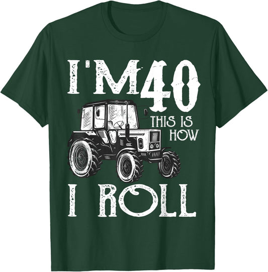 40th Birthday Tractors Farmer Rancher Funny Saying Vintage T-Shirt - T-Shirt | Forest