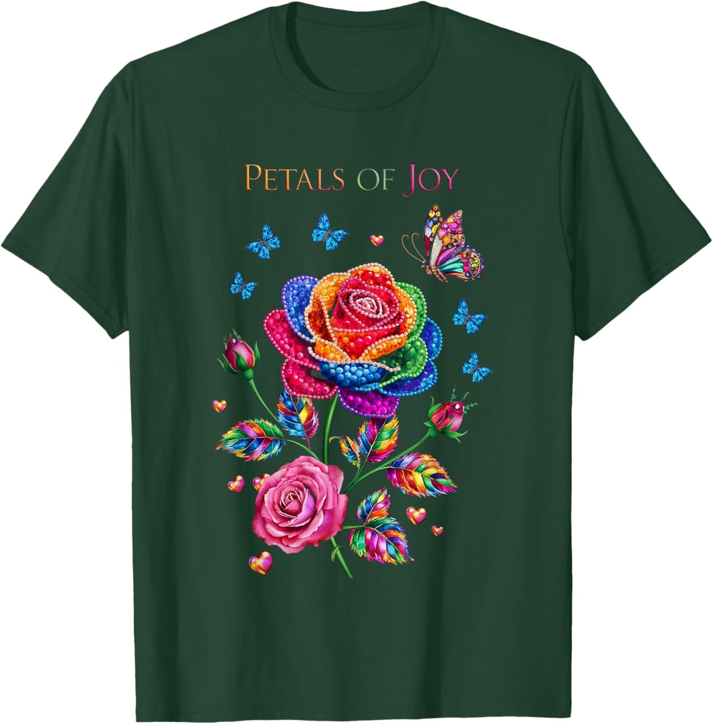Petals of Joy Colorful Rose and Butterfly Art T-Shirt - T-Shirt | Forest