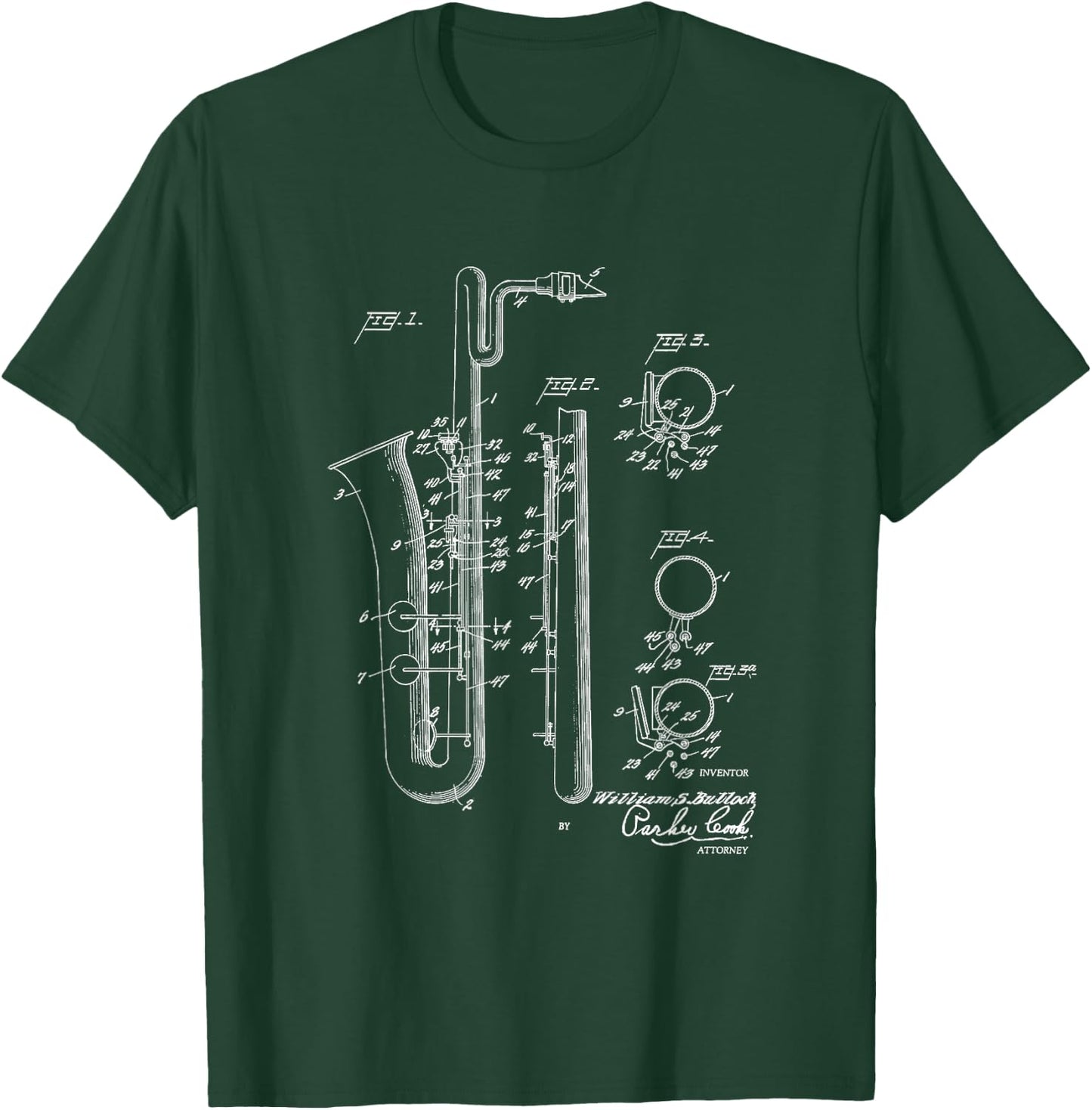Saxophone Bari Sax Patent Style Cool Saxophonist T-Shirt - T-Shirt | Forest