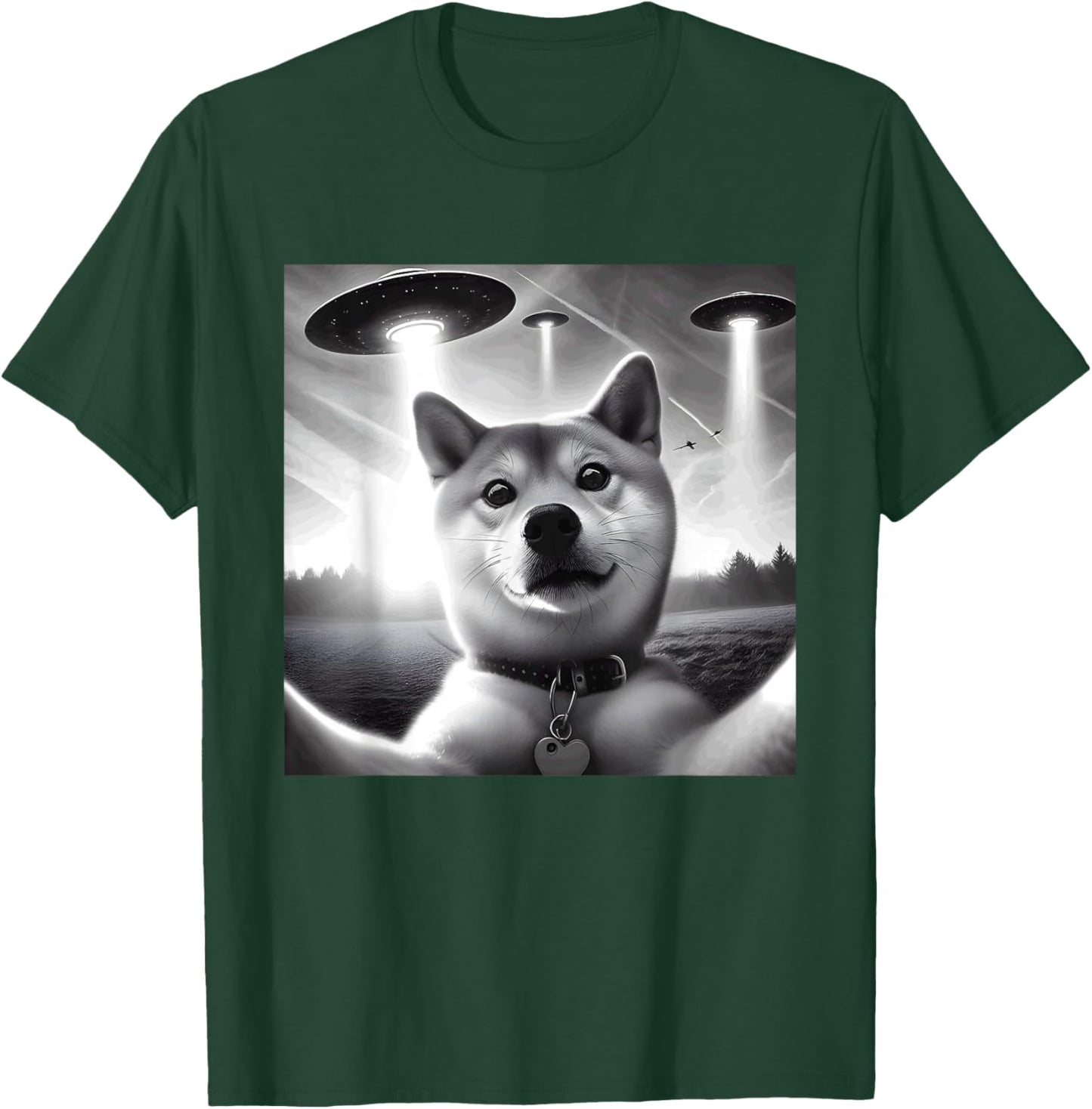 Shiba Inu Dog Dad Mom Funny Graphic Selfie UFOs Weird Aliens T-Shirt - T-Shirt | Forest
