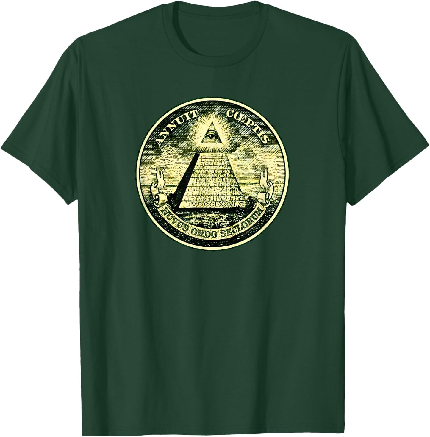 Dollar, all-seeing eye, symbol, masonic, pyramid, triangle T-Shirt - T-Shirt | Forest