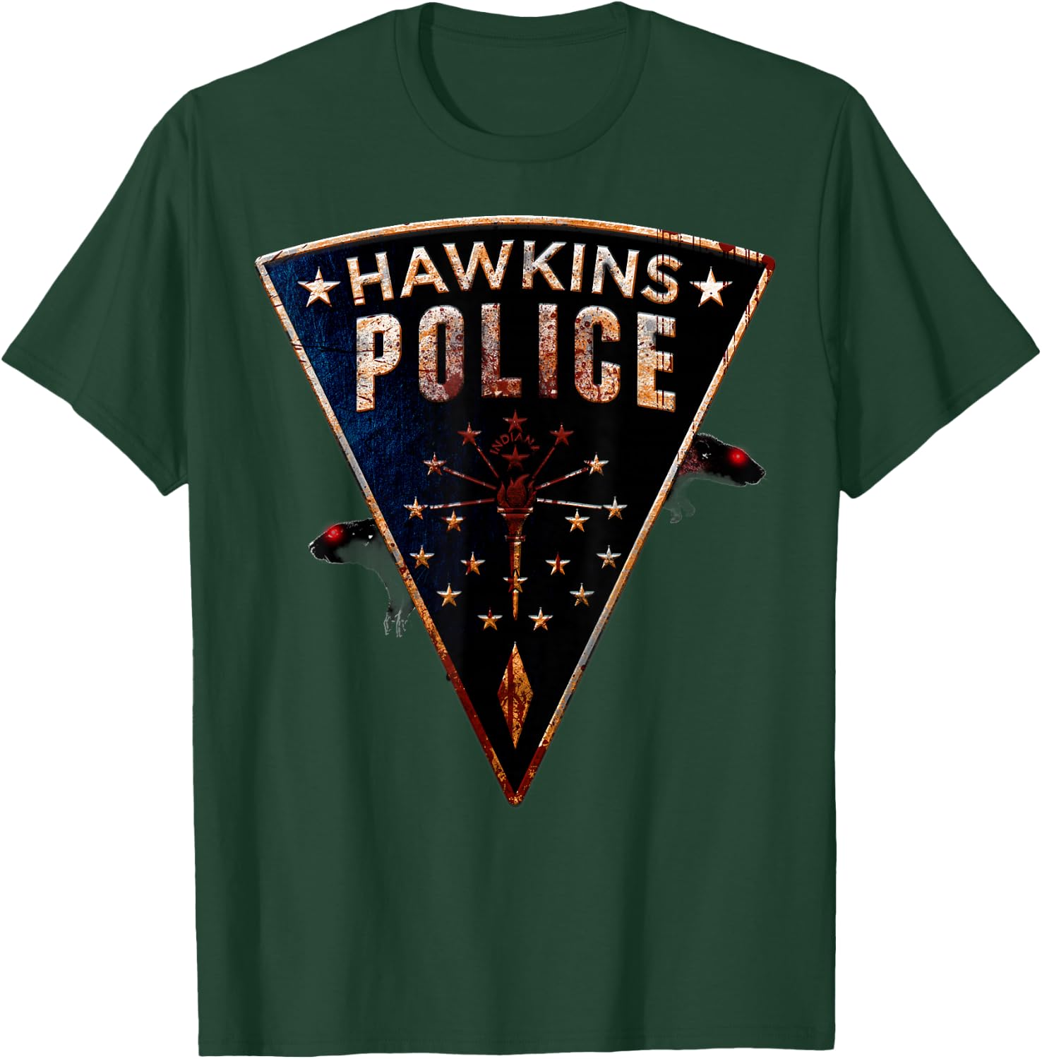 Netflix Stranger Things Hawkins Police Rats Patch T-Shirt - T-Shirt | Forest