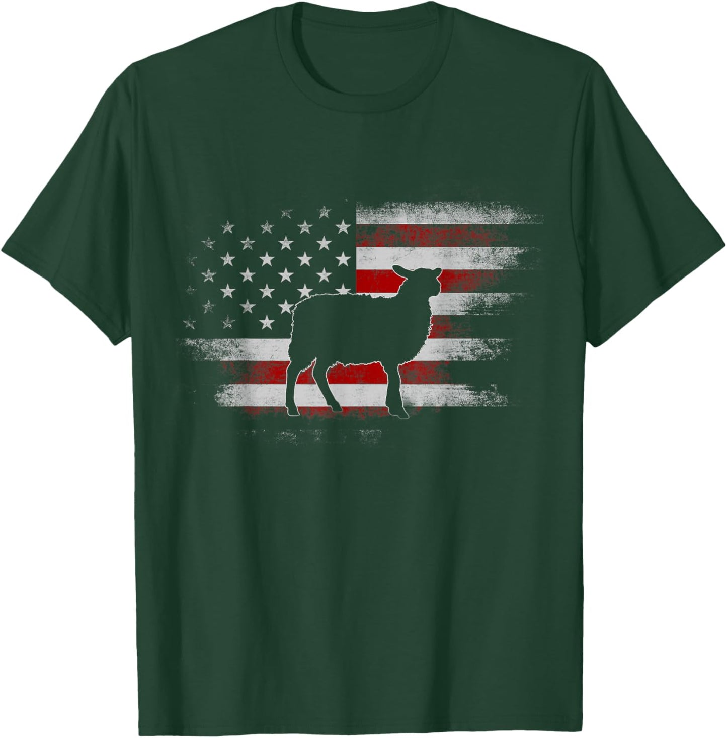 Farm Sheep 4th Of July Cool Sheep US Flag Vintage Design Women Kids Men T-Shirt - T-Shirt | Forest