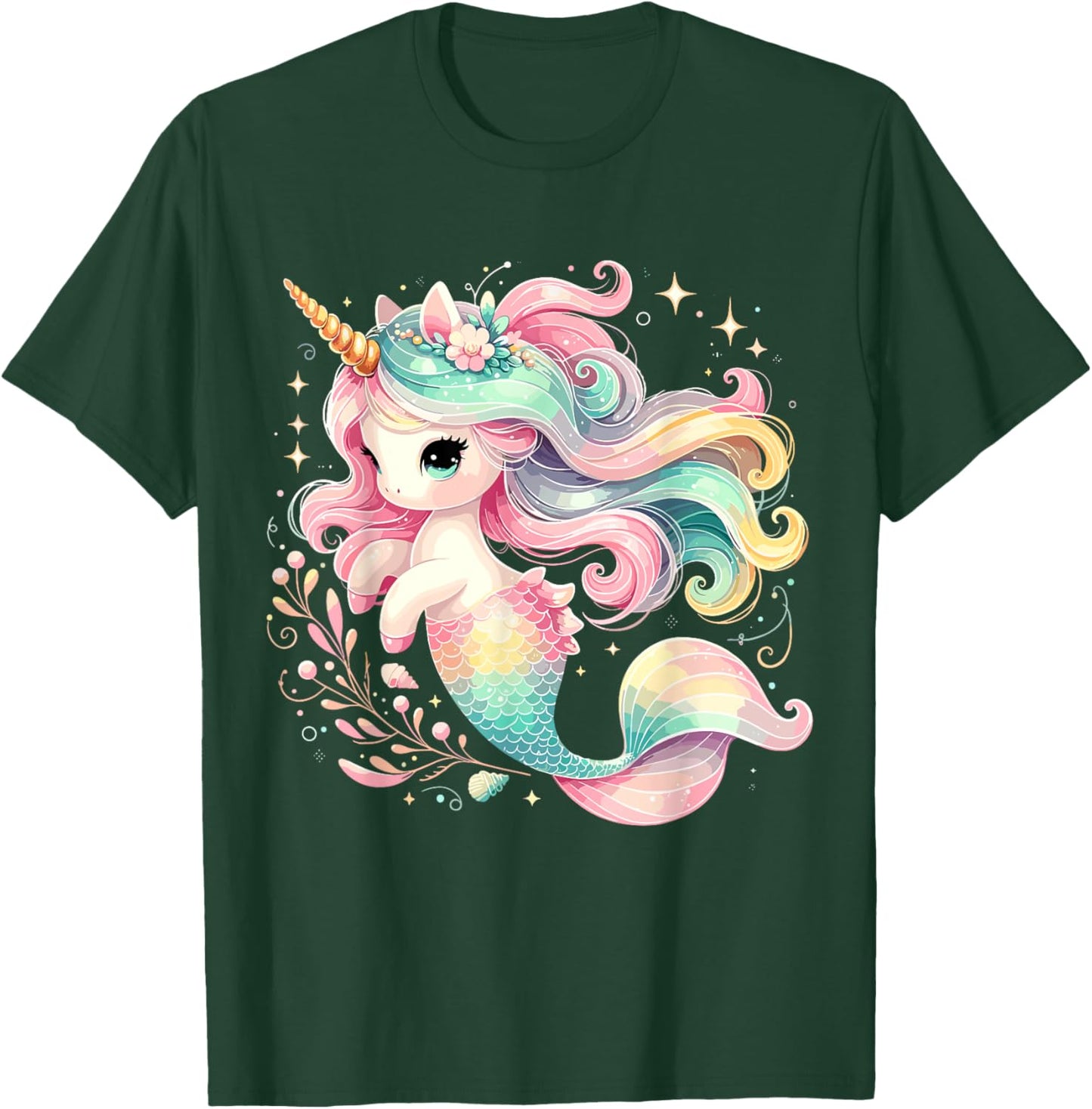 Unicorn Mermaid Birthday Party Girl Mermicorn T-Shirt - T-Shirt | Forest