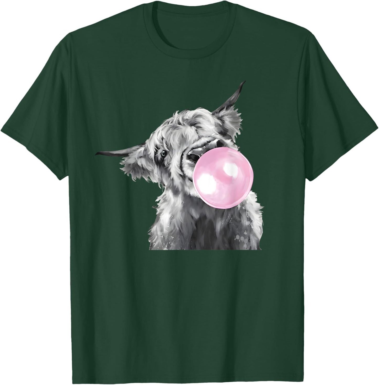 Cute Highland Cow With Bubblegum White And Black Western T-Shirt - T-Shirt | Forest