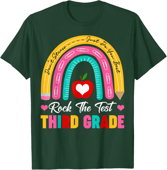Rock The Test 3rd Third Grade Teacher Student Exam Test Day T-Shirt - T-Shirt | Forest