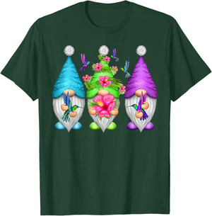 Cute Gnomes Hummingbirds Hibiscus Flower Bird Nature Lover T-Shirt - T-Shirt | Forest