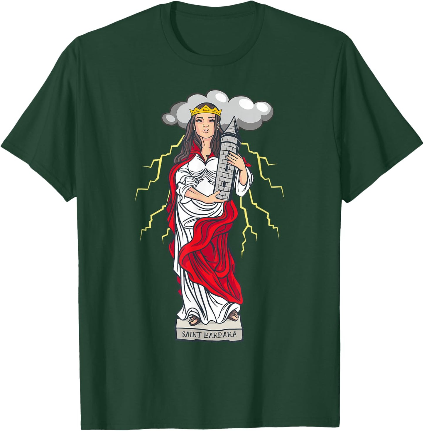 St Barbara Catholic Saint Lightning Storms T-Shirt - T-Shirt | Forest