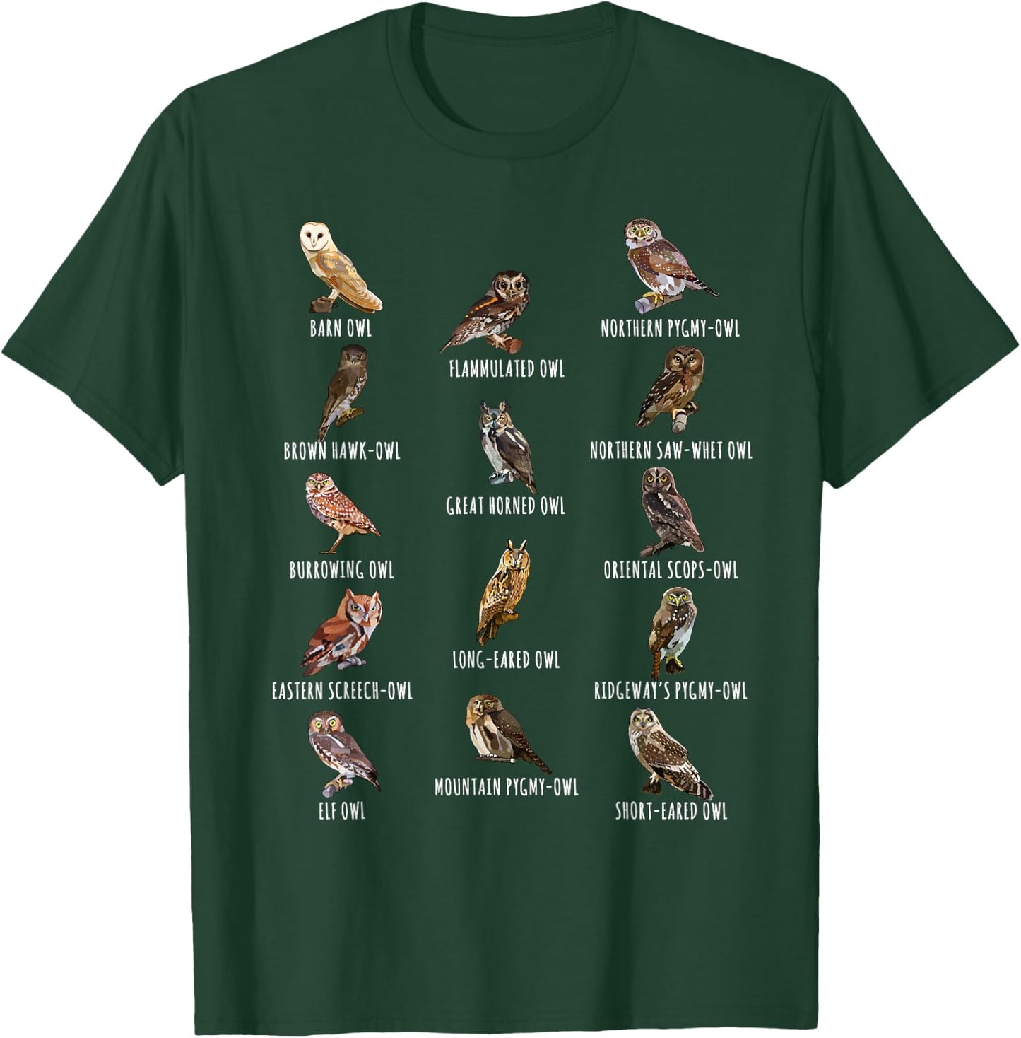 Different Owls Species Biology Types Of Owl Identification T-Shirt - T-Shirt | Forest