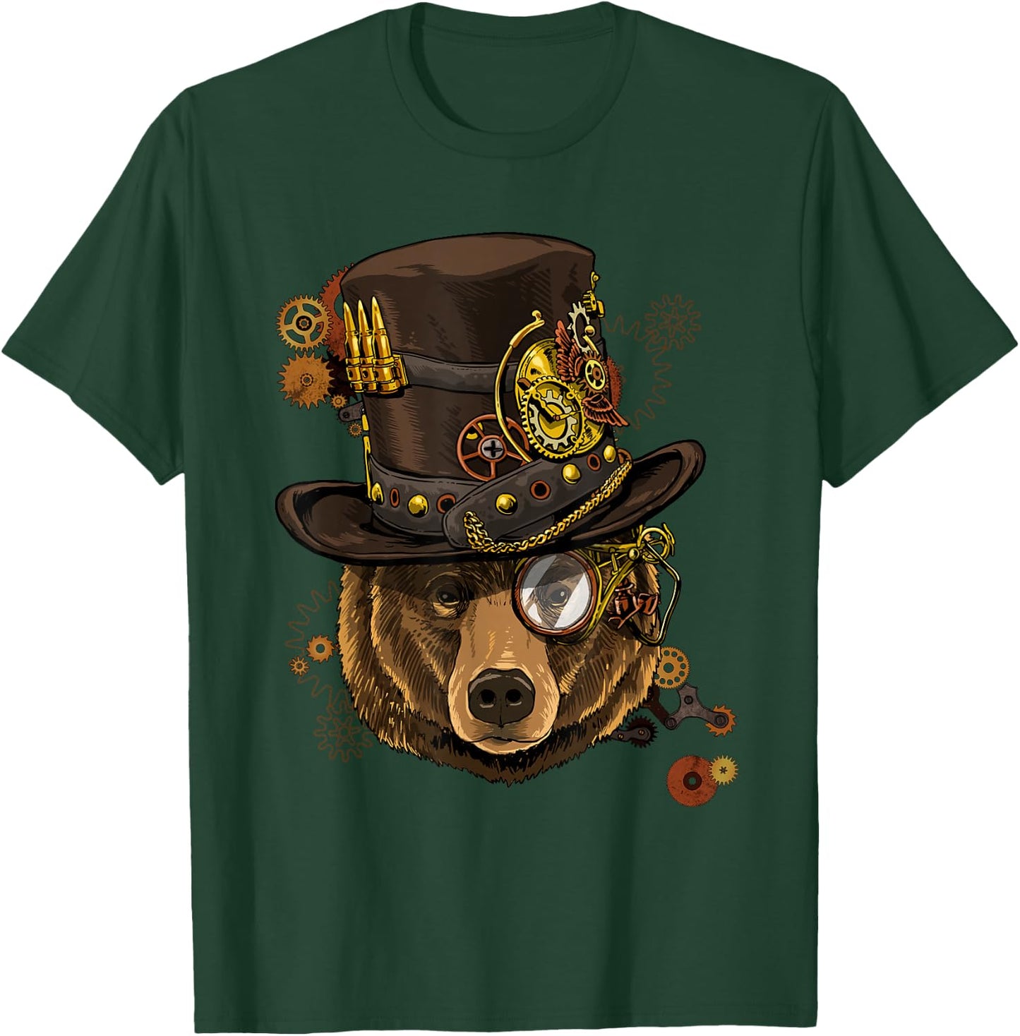 Steampunk Gears Grizzly Bear Face Zoo Animal Bear Lovers T-Shirt - T-Shirt | Forest