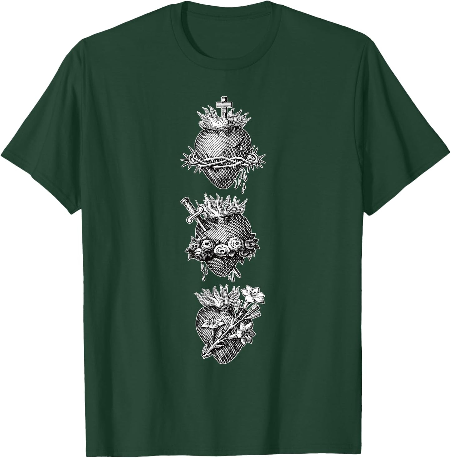 Sacred Hearts of Jesus The Virgin Mary and Saint Joseph T-Shirt - T-Shirt | Forest