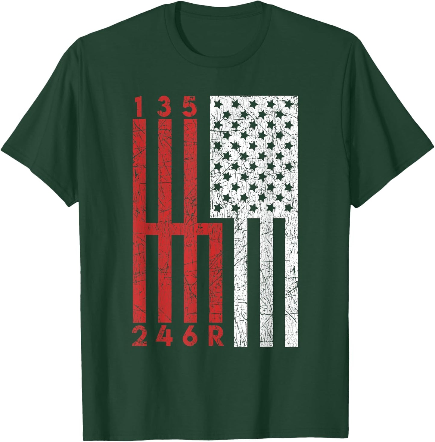 Funny Stick Shift USA Flag Muscle Car 6 Gears Mechanic Gift T-Shirt - T-Shirt | Forest