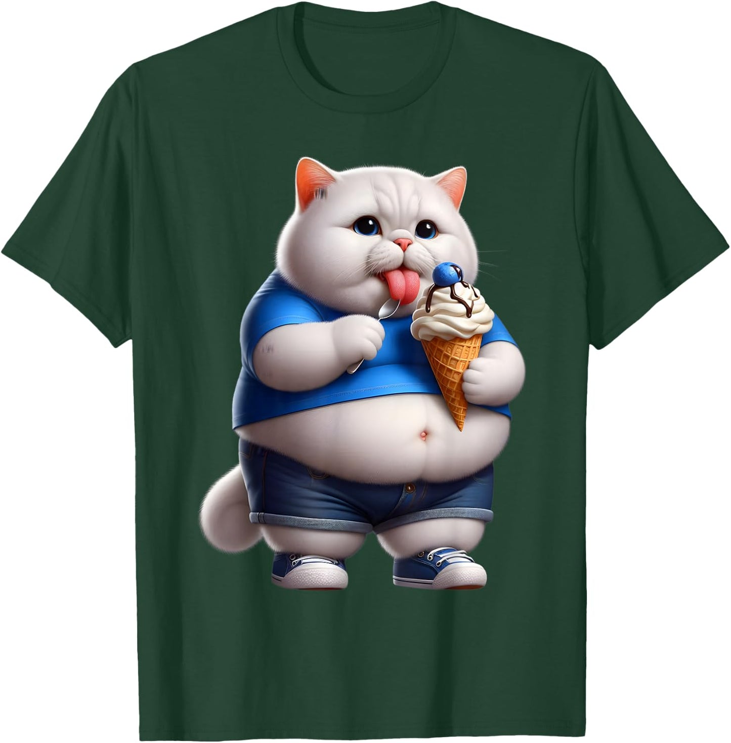 Funny Fat Cat Men Women Kids Ice Cream Fat Kitten Cat Lover T-Shirt - T-Shirt | Forest