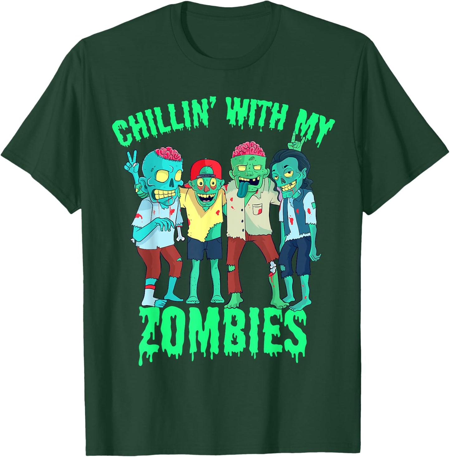 Chillin with my Zombies Halloween Boys Kids Zombie T-Shirt - T-Shirt | Forest