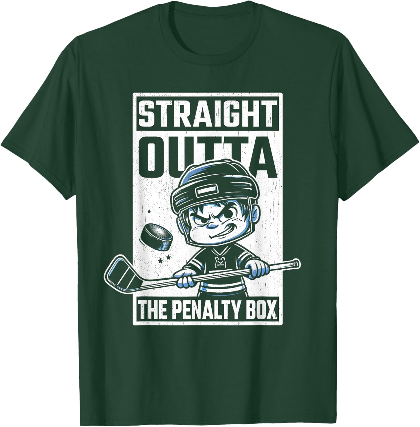 Straight Outta The Penalty Box Funny Boys Youth Kids Hockey T-Shirt - T-Shirt | Forest