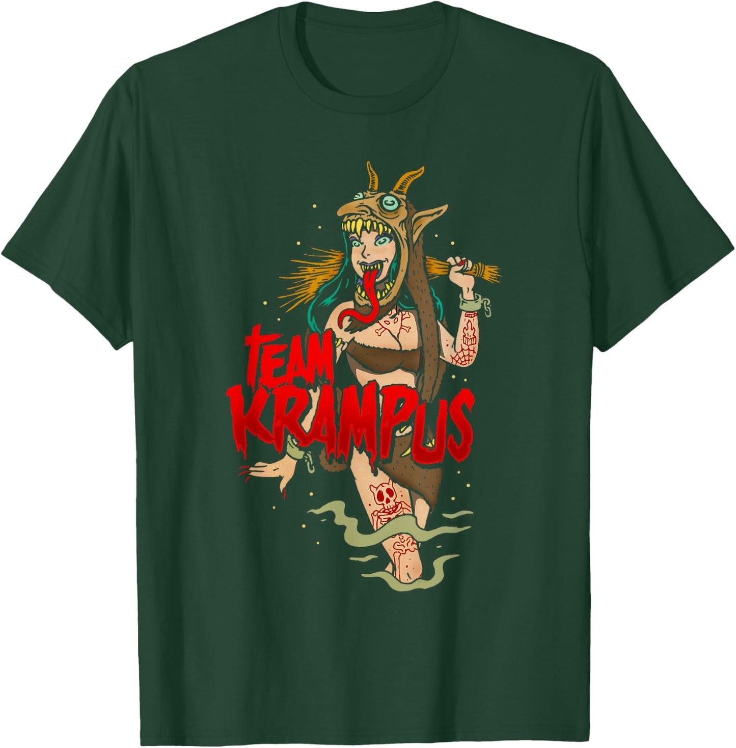 Team Krampus Pinup Goth Emo Girl Christmas T-Shirt - T-Shirt | Forest