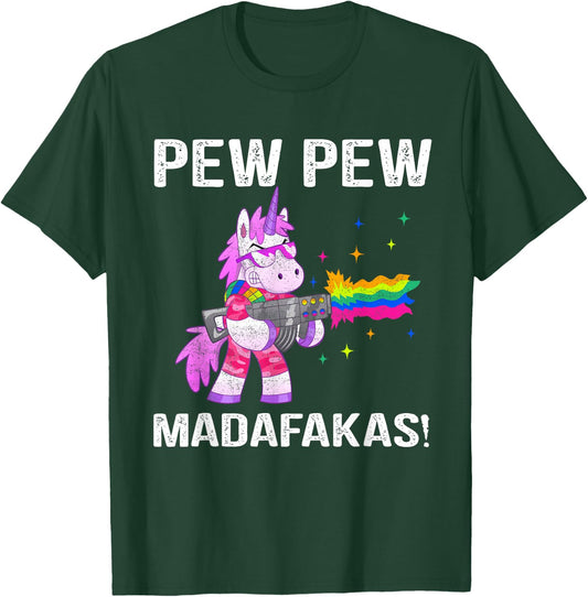 Unicorn Pew Pew Madafakas Vintage Crazy Cat Funny Graphic Women T-Shirt - T-Shirt | Forest
