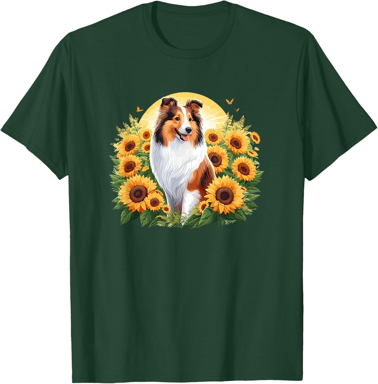 Cute Girls Funny Sunflower Rough Collie Lover T-Shirt - T-Shirt | Forest