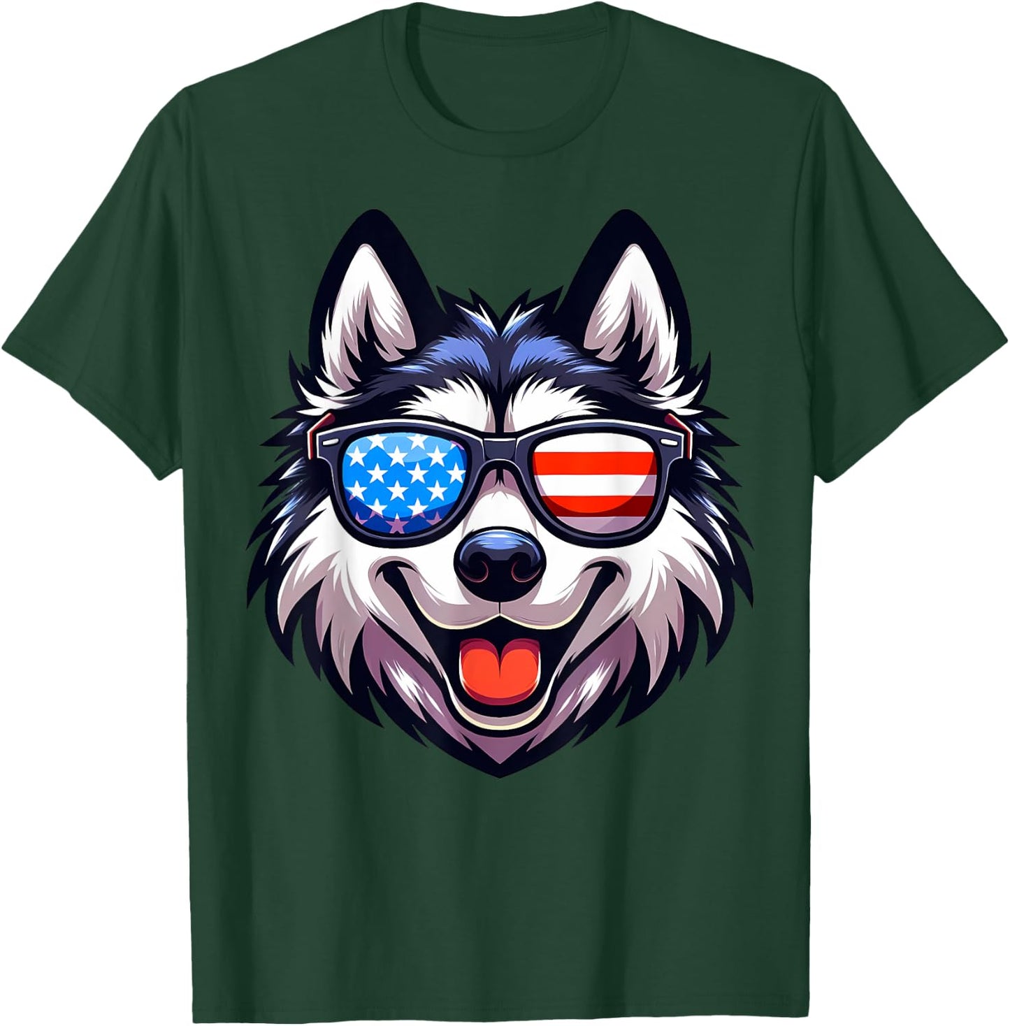 Husky Patriotic American Flag USA Sunglasses Dog Men Women Kids T-Shirt - T-Shirt | Forest