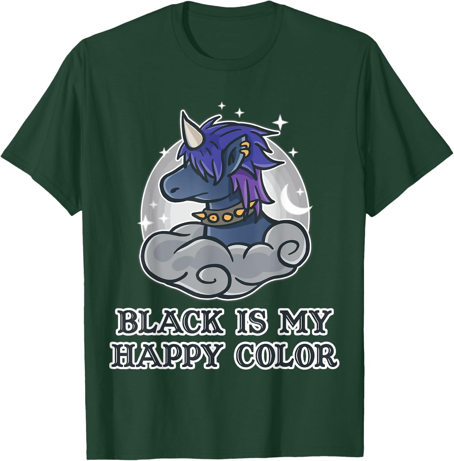 Black Is My Happy Colour Kawaii Pastel Goth Unicorn Nerd T-Shirt - T-Shirt | Forest