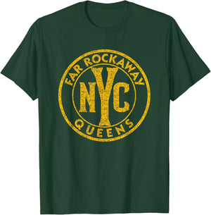 Far Rockaway Queens NYC Circle Sign Distressed Amber Print T-Shirt - T-Shirt | Forest
