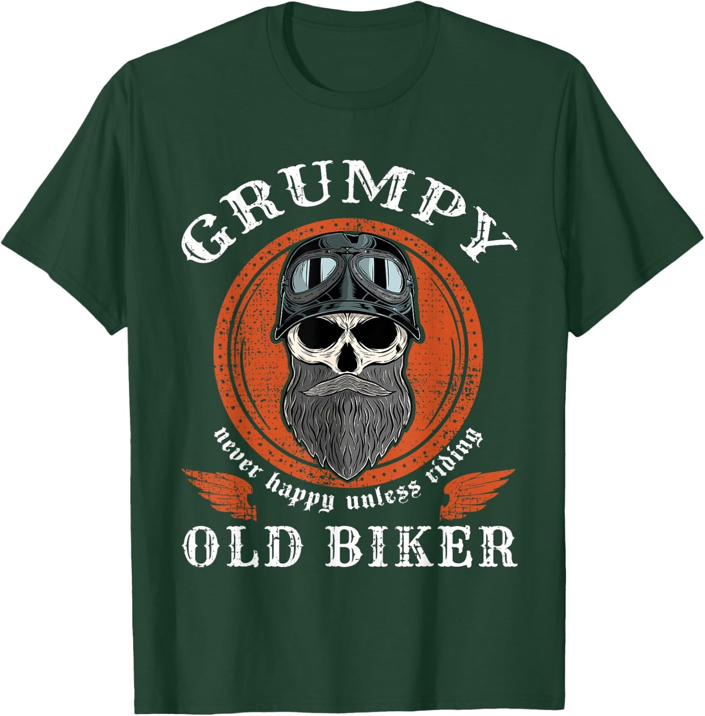 Vintage Grumpy Old Biker Skull With Beard Helmet Motorcycle T-Shirt - T-Shirt | Forest