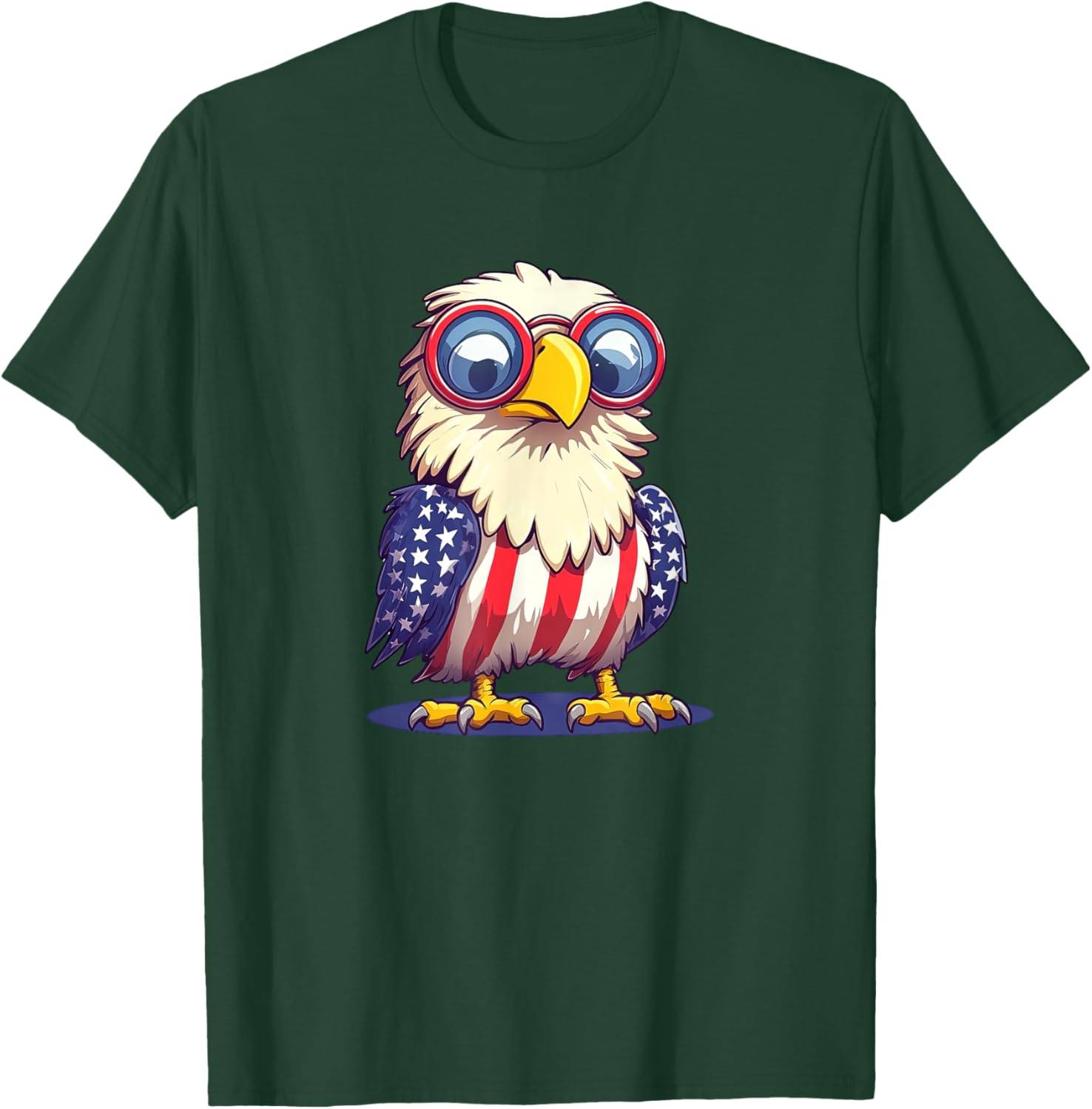 Funny Patriotic Eagle in American Flag Outfit Cartoon T-Shirt - T-Shirt | Forest