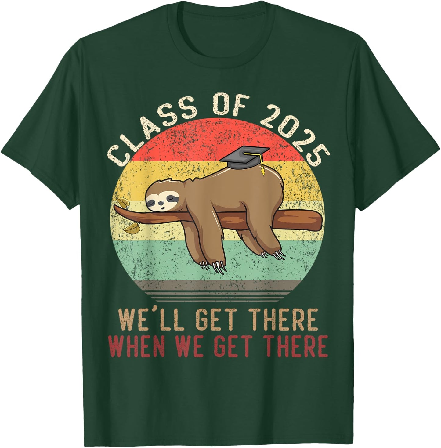Funny Retro Senior Class Of 2025 Sloth Cap Graduation Gifts T-Shirt - T-Shirt | Forest