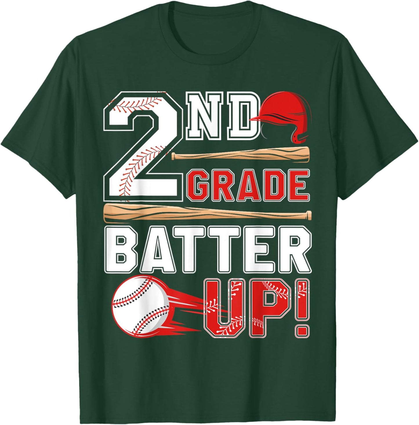 funny 2nd Grade Batter Up Baseball First Day of School T-Shirt - T-Shirt | Forest