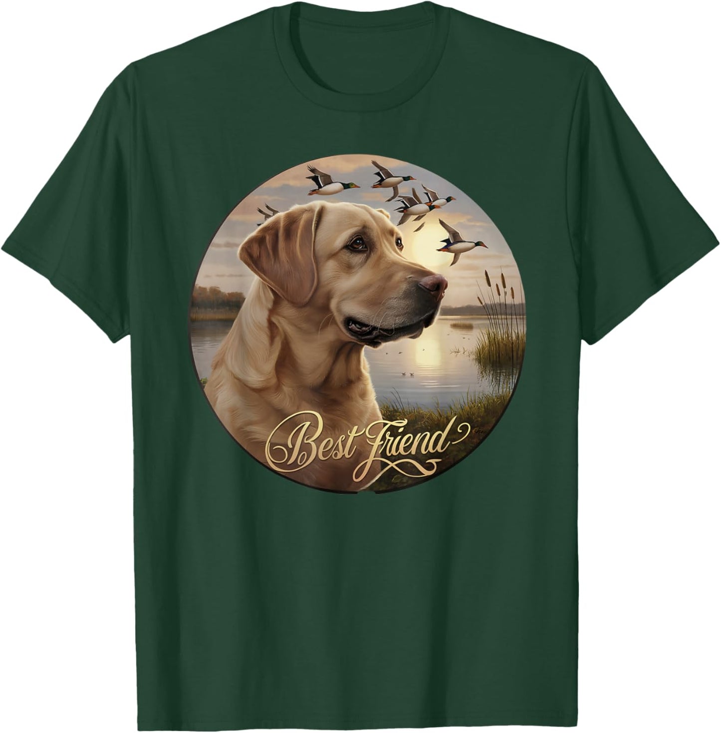 Best Friend Hunting Yellow Labrador Dog with Ducks and Geese T-Shirt - T-Shirt | Forest