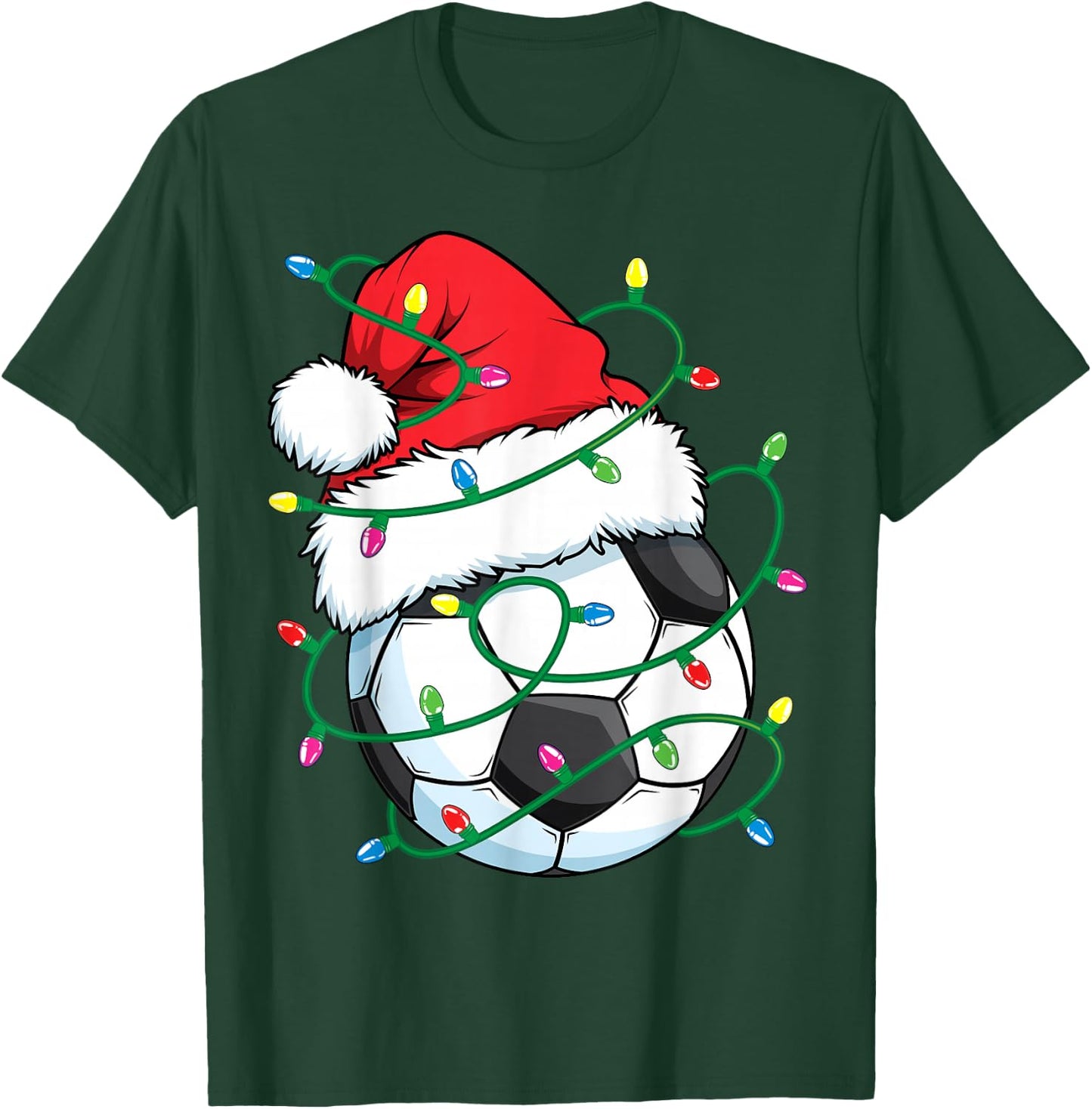 Santa Soccer Sports Ball Men Boys Christmas Xmas Lights T-Shirt - T-Shirt | Forest