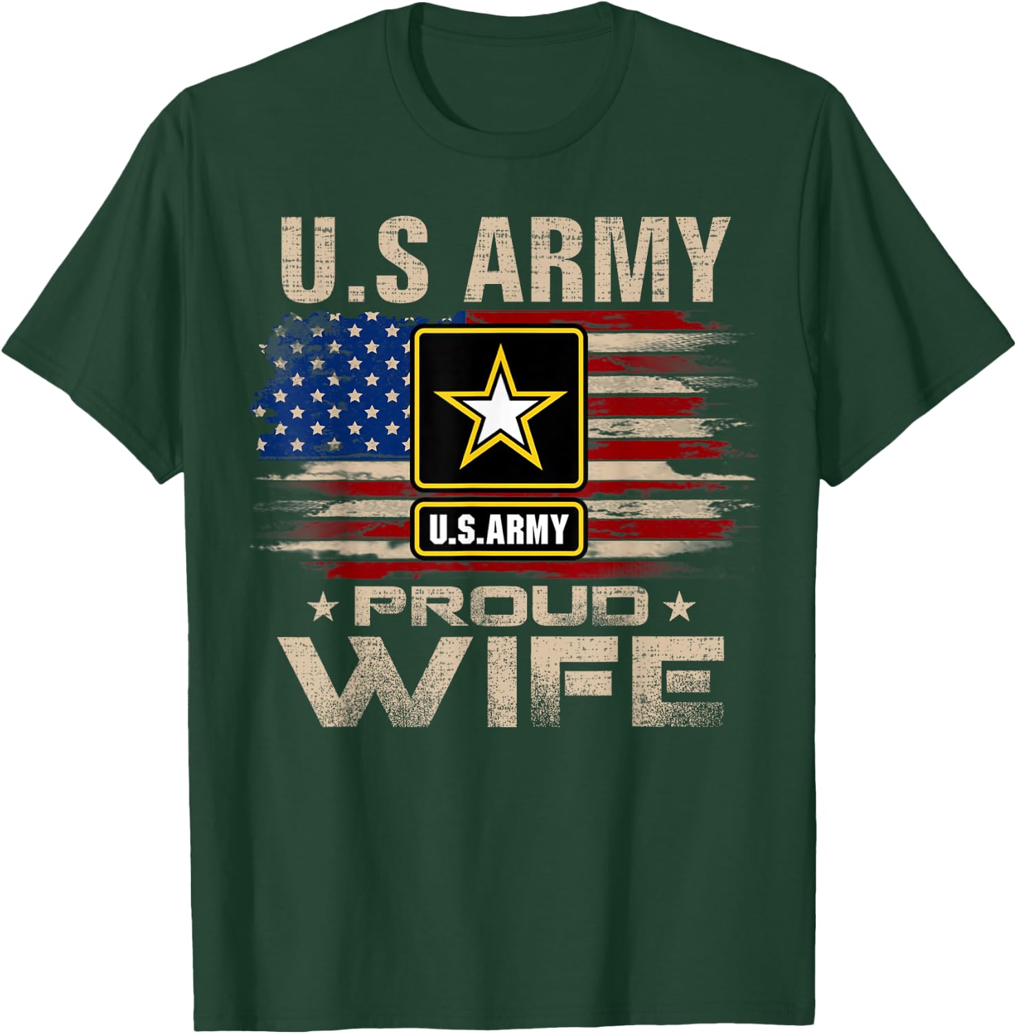 Vintage U.S Army Proud Wife With American Flag T-Shirt - T-Shirt | Forest