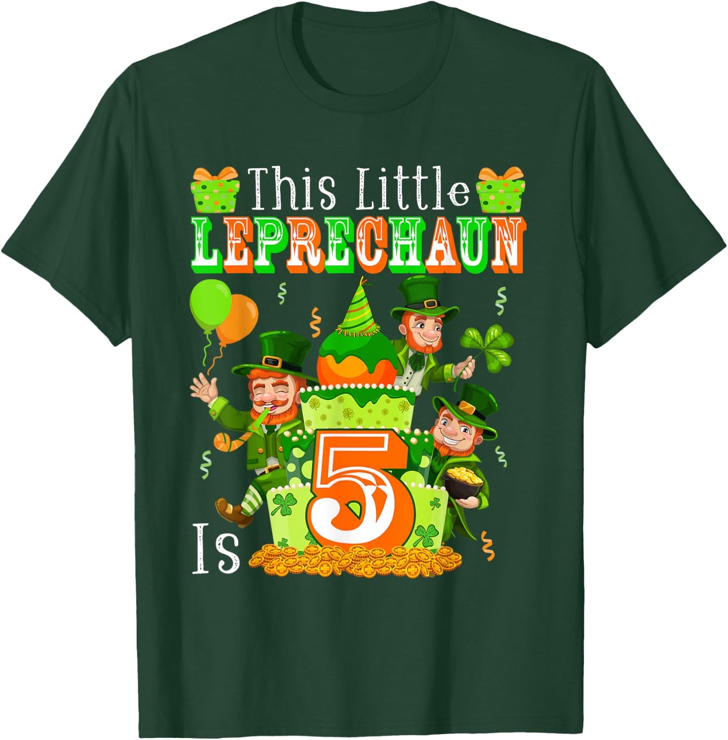 Little Leprechaun Is 5 St. Patrick's Day 5th Birthday Kids T-Shirt - T-Shirt | Forest