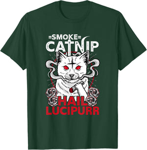 Smoke Catnip Hail Lucipurr l Satanic Occult Cat Men Women T-Shirt - T-Shirt | Forest