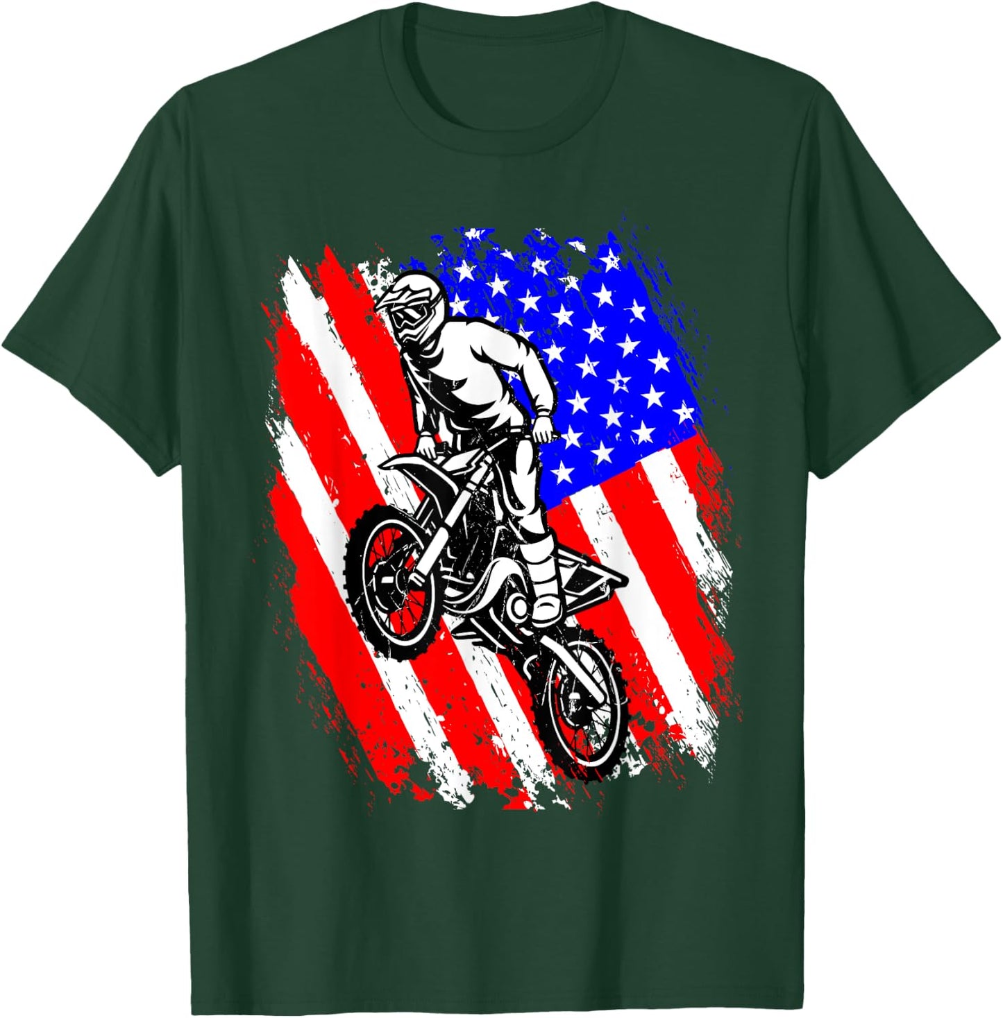 Dirt Bike USA Flag Motocross American Flag T-Shirt - T-Shirt | Forest